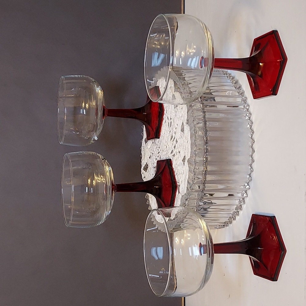 Luminarc France Ruby Red Hexagon Base Goblets set of 4 Early 1990s